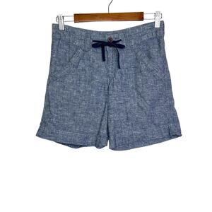 Patagonia Island Hemp Shorts Blue Chambray Linen Blend Flat Front Womens Size 2